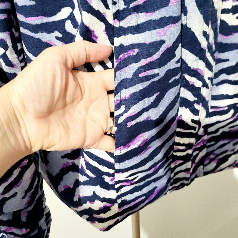 Susan Graver Women’s Zip Front Jacket Size Medium Zebra Print Purple Navy Lined - Picture 6 of 16